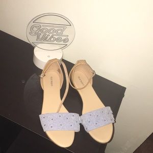 Flat floral denim/faux leather  sandal NEVEW WORN